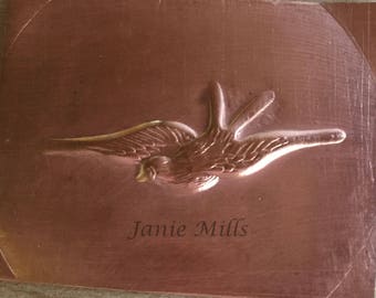 Copper Stamping Bird in Flight 1.5 x 2 inch