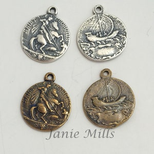 Pendant Charm St George and Ship Bronze or Sterling Silver