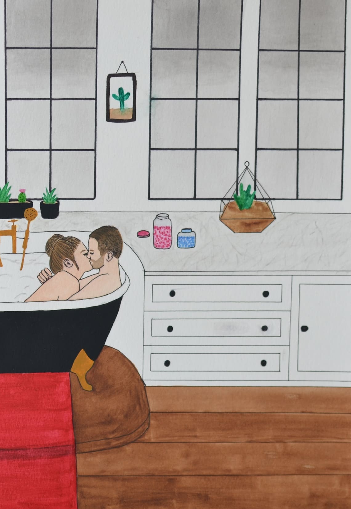 Kissing in the Bathtub original Watercolor Painting Etsy UK