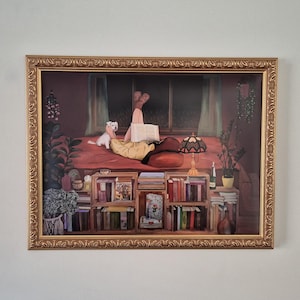 Rainy Evening Reading Session with my Maltese Dog (Print)