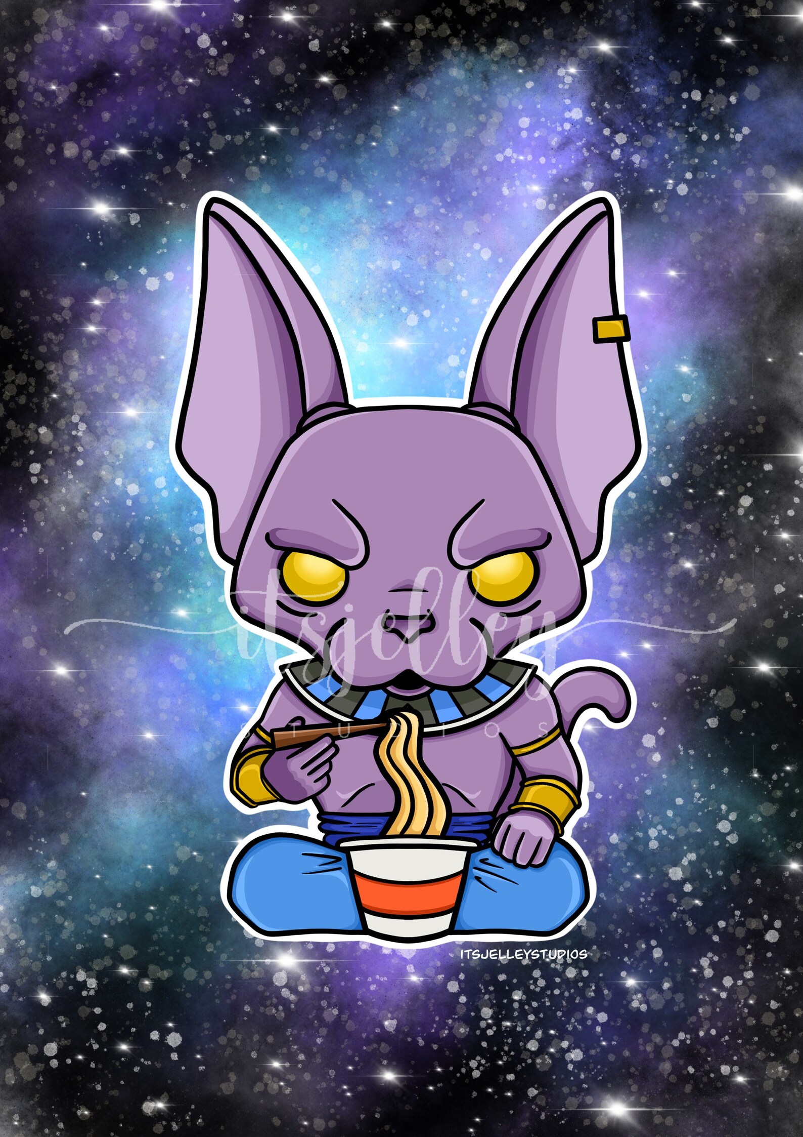 Beerus Eating Noodles Dragonball Super DBS/DBZ Illustration Etsy