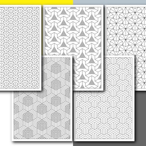 25 Printable Colouring pages in PDF | Size A4 | Instant Digital Download | Minimal Geometric Abstract Pattern Vector Art | Hexagons