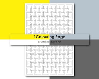 Uma página para colorir geométrica abstrata | Padrões de linhas minimalistas | (PDF A4) | (Download digital) | SQUARED