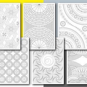 12 Printable Colouring pages in PDF | Size A4 | Instant Digital Download | Minimal Geometric Abstract Pattern Vector Art | BOOK - Vol. I