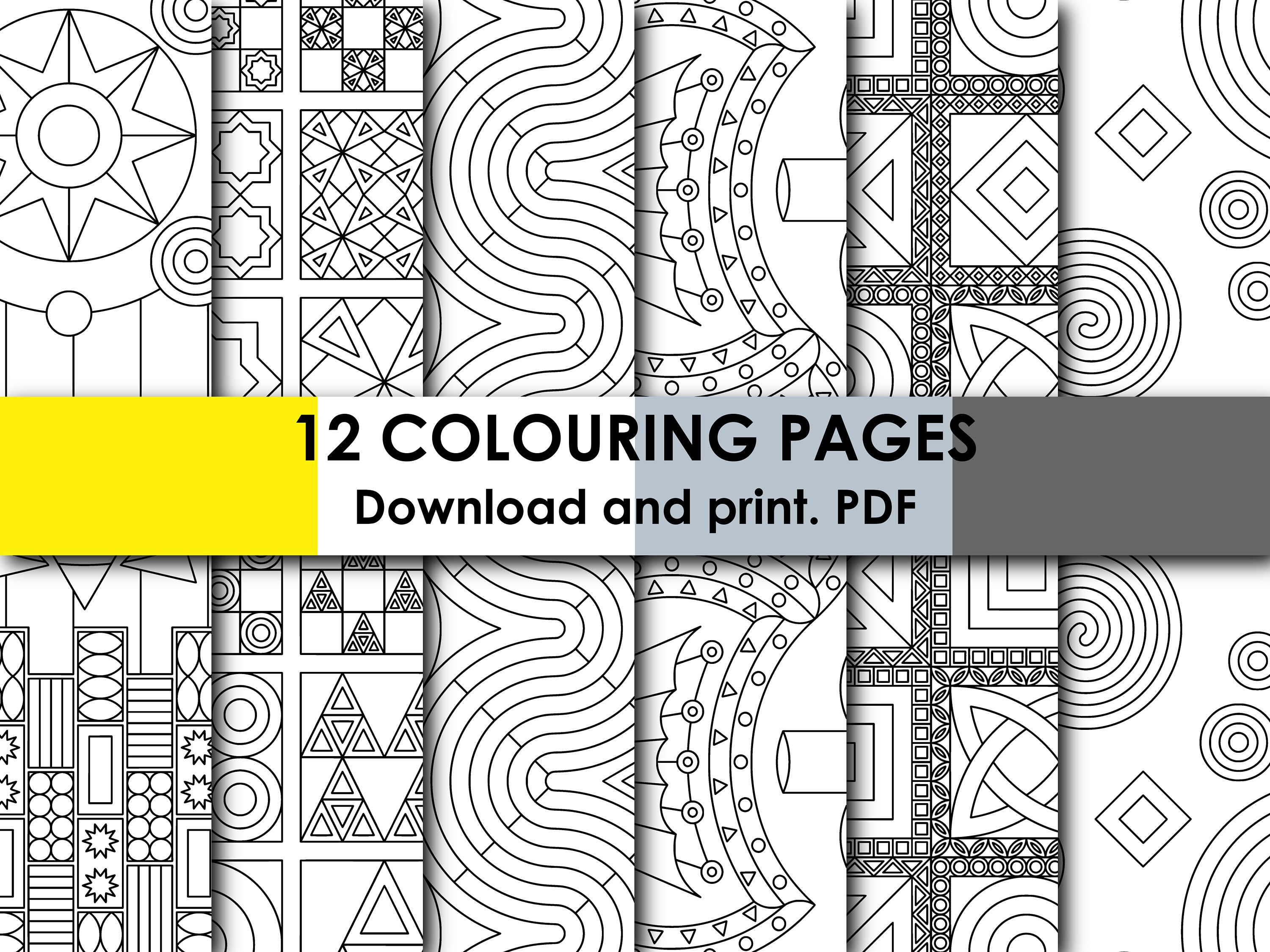 12 Printable Colouring Pages in PDF | Size A4 | Instant Digital
