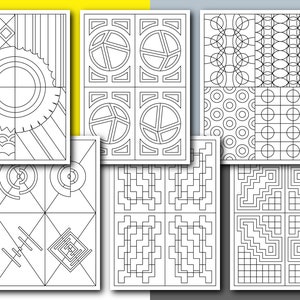 12 Printable Colouring pages in PDF | Size A4 | Instant Digital Download | Minimal Geometric Abstract Pattern Vector Art | BOOK - Vol. II