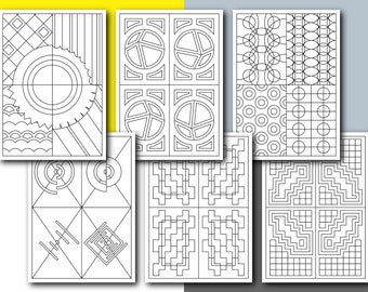 12 geometrisch abstracte kleurplaten | Minimale lijnpatronen | (A4-pdf) | (digitale download) | BOEK - Vol. II