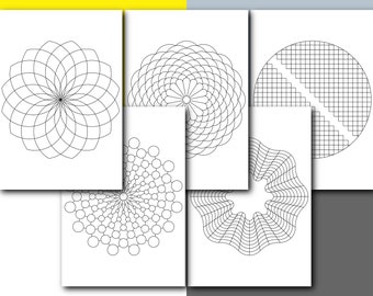 Op de afbeelding: Set van zes printbare mandala-ontwerpen, met geometrische patronen in zwart en wit. Deze ontwerpen zijn perfect om in te kleuren, voor meditatie of als decoratieve elementen.