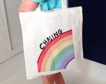 Chasing Rainbows Tote Bag, Rainbow Bag, Rainbow shopping bag, Ladies Rainbow Bag, Kids Rainbow Bag