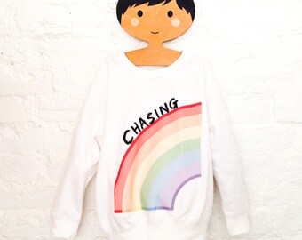 Kids Chasing Rainbows Sweatshirt, unisex Rainbow Sweatshirt, Girls Rainbow Sweatshirt. Boys Rainbow Sweatshirt