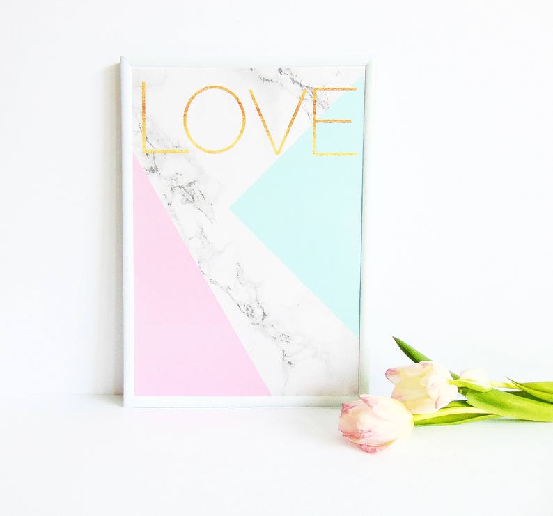 Marble and Pastel Abstract Love Print, Marble Print, Pastel Print, Gold Typography Print, Love Print, Marble and Gold Print image 3