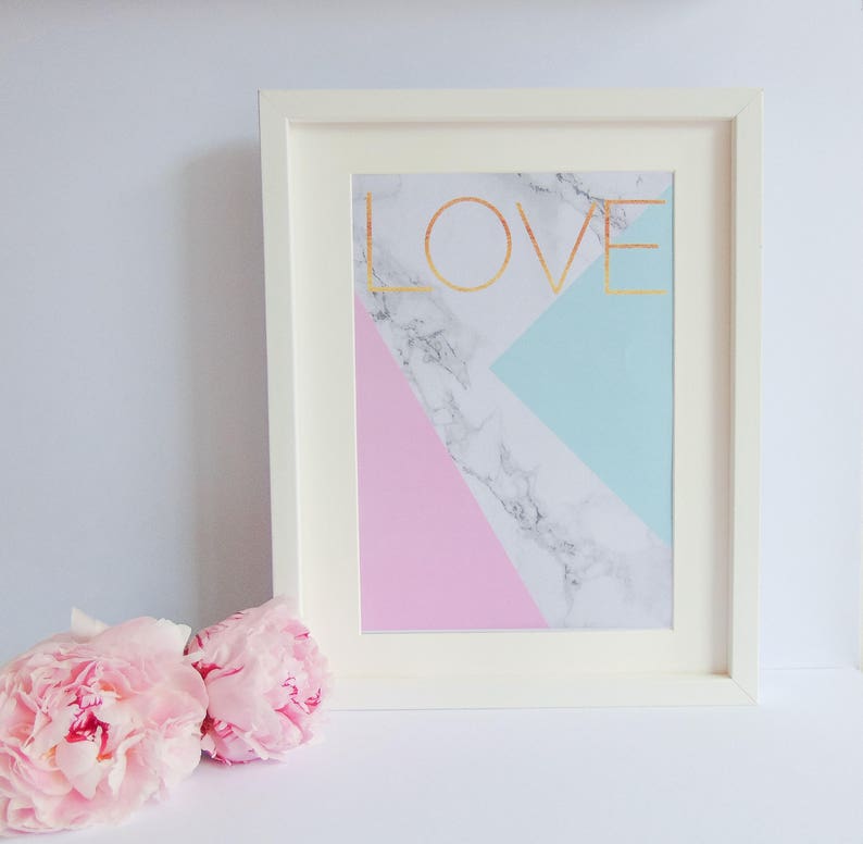 Marble and Pastel Abstract Love Print, Marble Print, Pastel Print, Gold Typography Print, Love Print, Marble and Gold Print image 2
