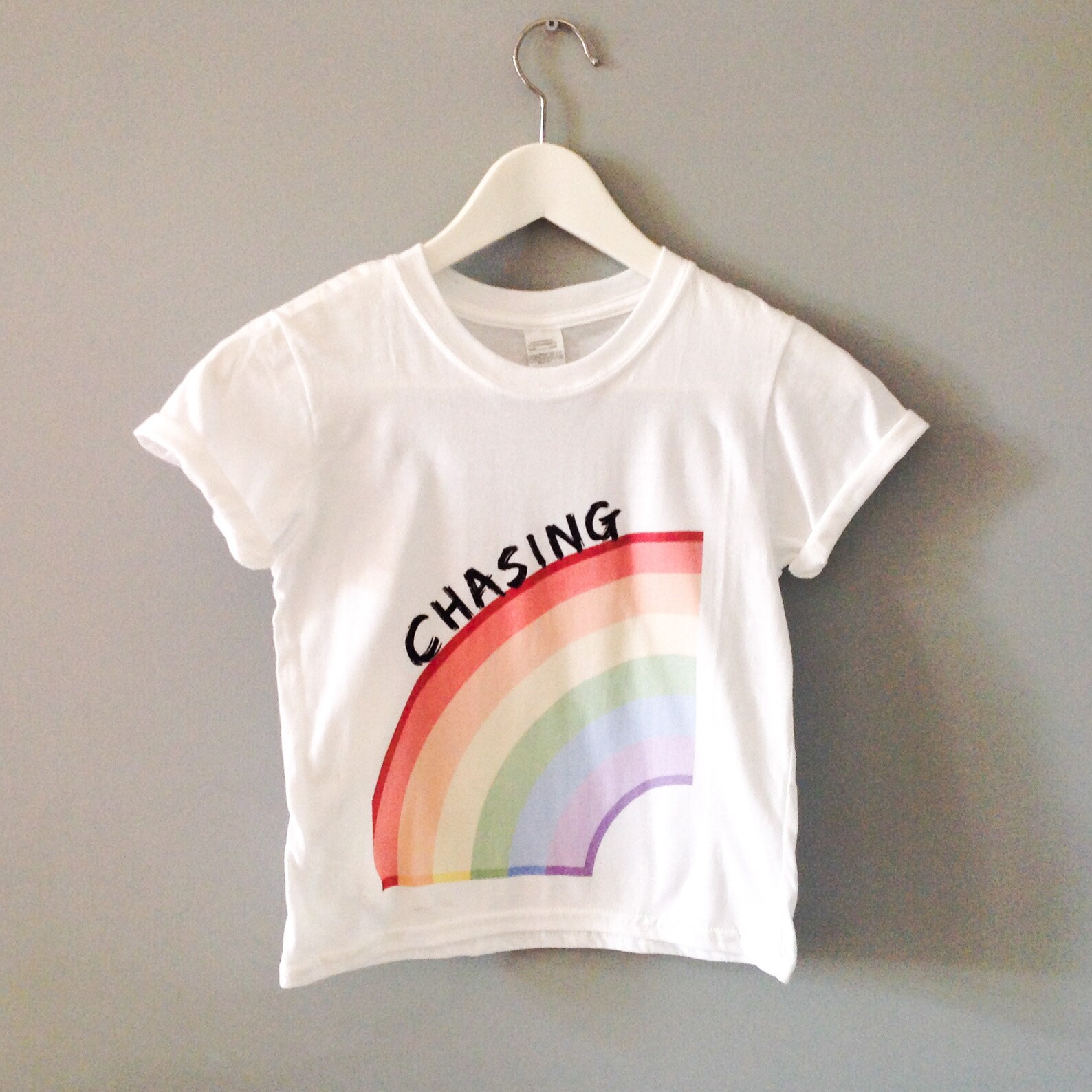 Kids Chasing Rainbows Tshirt , Rainbow Top, Girls Rainbow Tshirt