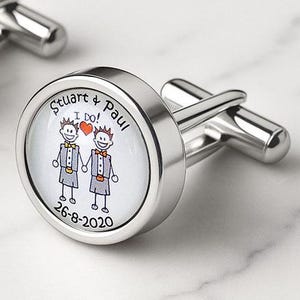 Scottish Kilt &quot;I Do&quot; Civil Partnership, Character Personalised Wedding Cufflinks
