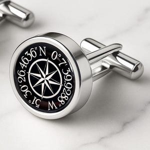 Personalized Compass GPS Coordinate Location Map Cufflinks