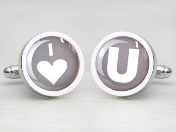 Graphite Grey 'I Love You' Round Cufflinks