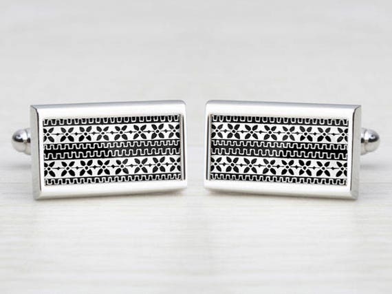 Monochrome Black & White Intricate Pattern Cufflinks