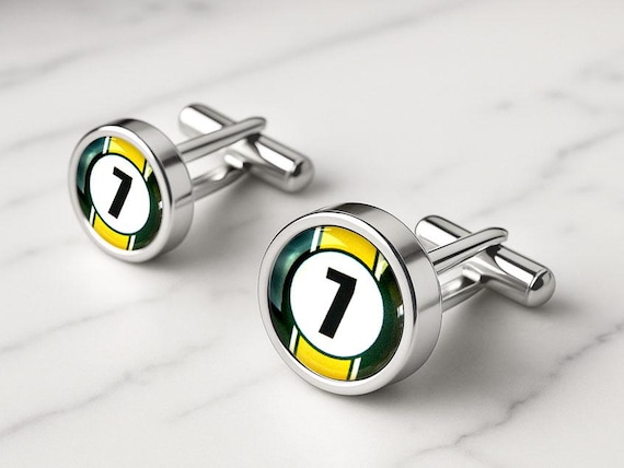 Personalised Racing Number Cufflinks - Custom Number, Initials, Age or Year - Retro Motorsport Gift - Green & Yellow Stripe Design