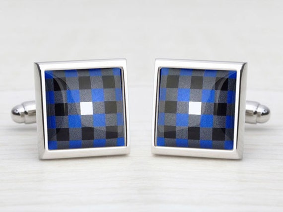 Blue & Grey Check Cufflinks