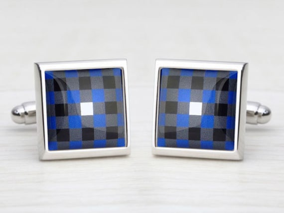 Blue & Grey Check Cufflinks