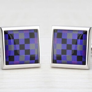 Purple & Grey Check with Black Cross Cufflinks