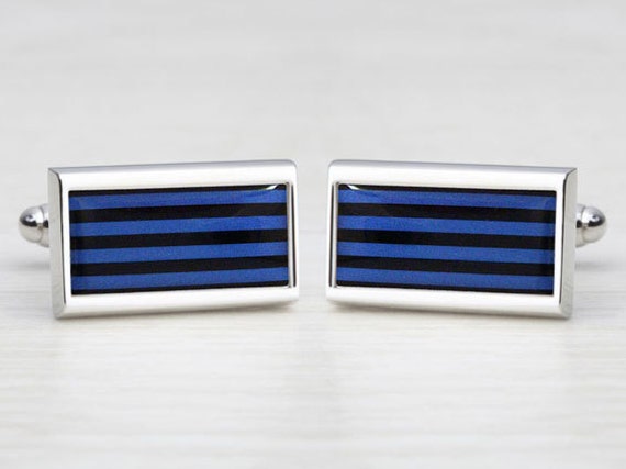 Black & Blue Humbug Striped Cufflinks