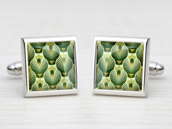 60's 'Hot Air Balloon' Moss Green & Orange Cufflinks