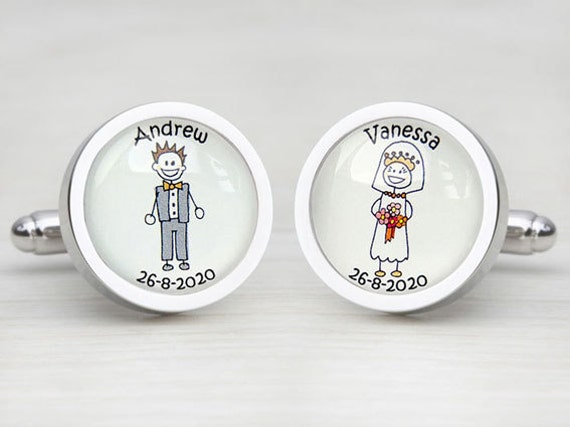 Bride & Groom Separate Character Personalised Wedding Cufflinks