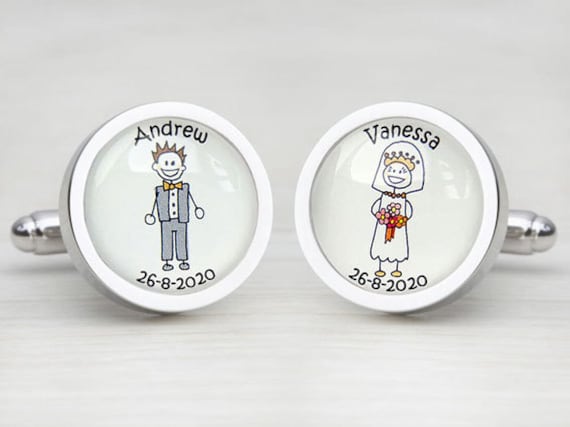 Bride & Groom Separate Character Personalised Wedding Cufflinks