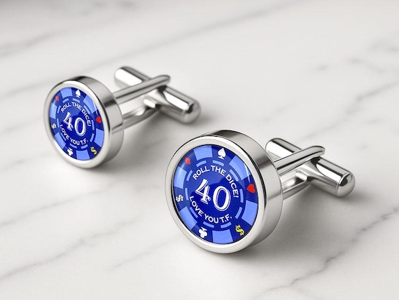 Personalised Poker Chip Cufflinks: Casino Gift, Stainless Steel