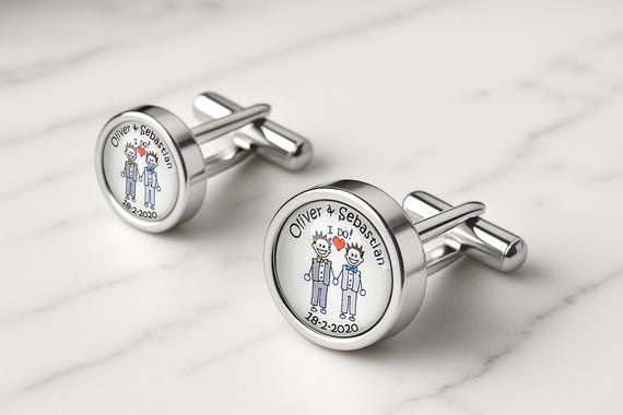 Civil Partnership "I Do" Character, Personalised Gay Wedding Cufflinks