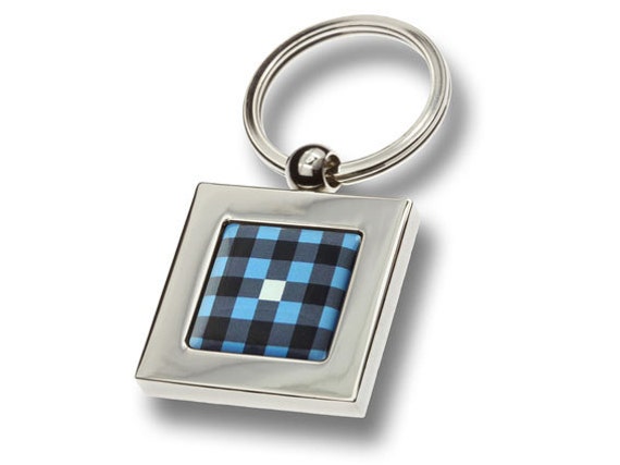 Pale Blue Check Keyring