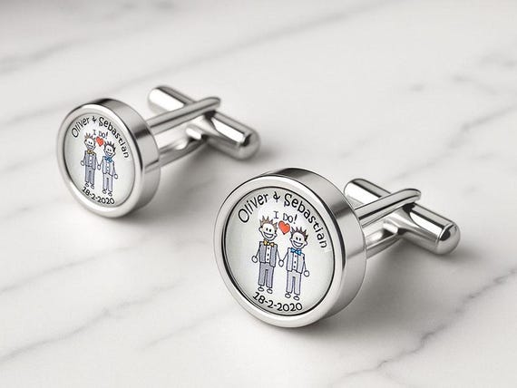 Civil Partnership "I Do" Character, Personalised Gay Wedding Cufflinks