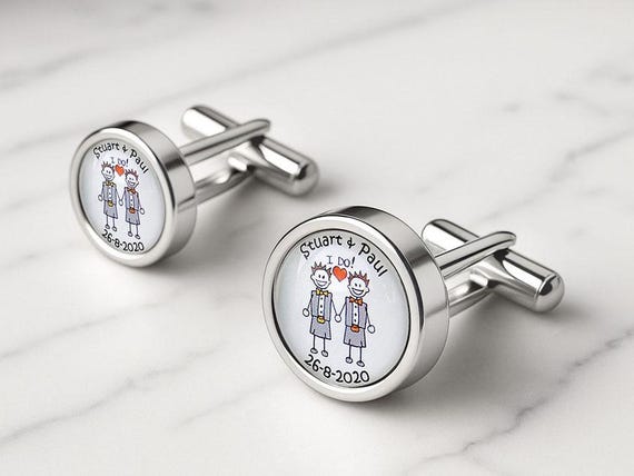 Scottish Kilt "I Do" Civil Partnership, Character Personalised Wedding Cufflinks