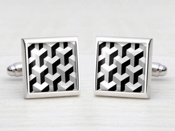 Monochrome Black & White Block Square Cufflinks