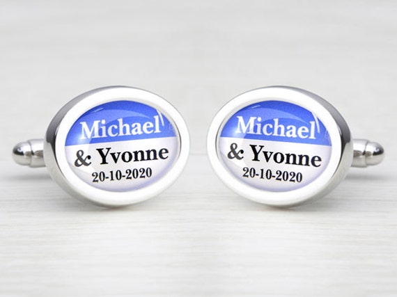 Azure Blue Personalised Wedding Cufflinks