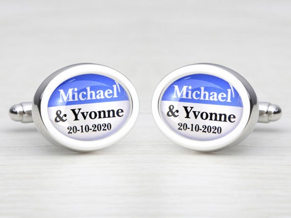 Azure Blue Personalised Wedding Cufflinks