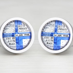 Gepersonaliseerde Tax Disc Manchetknopen pre 1960&#39;s