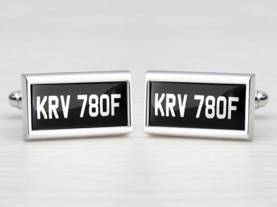 Black and White 'Vintage' Personalised Car Number Plate Cufflinks