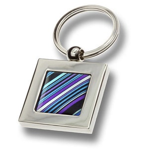 70&#39;s Tie Keyring - Purple, Blue, Black & White Diagonal Stripes