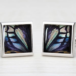 Shades of Blue & Green Butterfly Wing Print Cufflinks