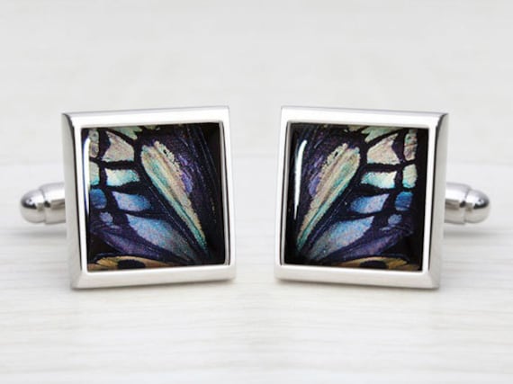 Shades of Blue & Green Butterfly Wing Print Cufflinks
