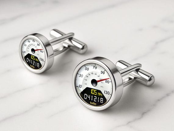 Digital White Personalised Speedometer Cufflinks