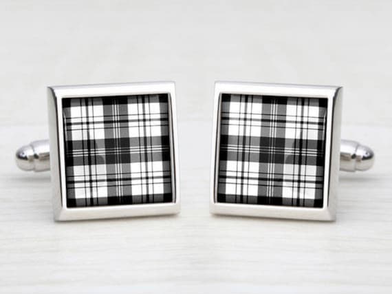 Monochrome Black & White Tartan Cufflinks