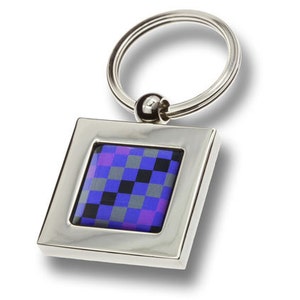 Purple & Grey Squares Check with Black Stripe Keyring