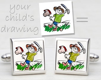 Your Child's Drawing Customized on Personalized Cufflinks, Gift from the Kids!