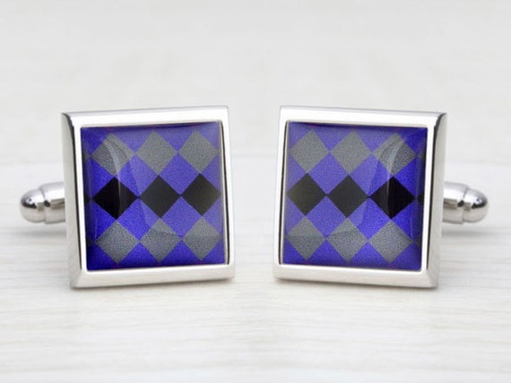 Purple, Grey & Black 'Tri-Colour Diamonds' Cufflinks
