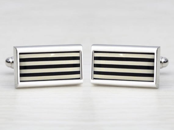 Black and White Humbug Striped Cufflinks