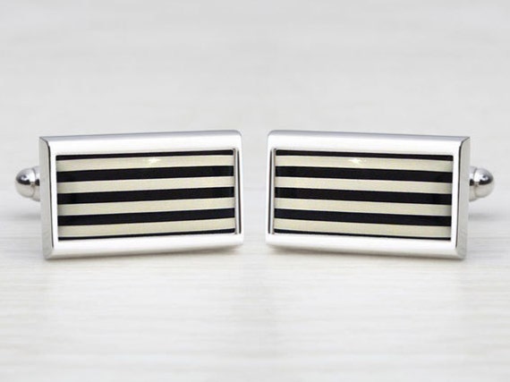 Black & White Humbug Striped Cufflinks