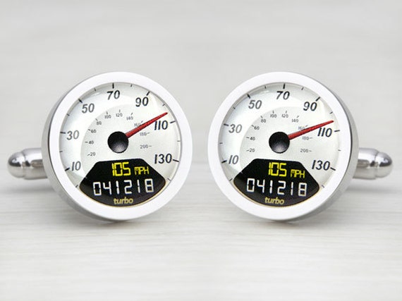Digital White Personalised Speedometer Cufflinks